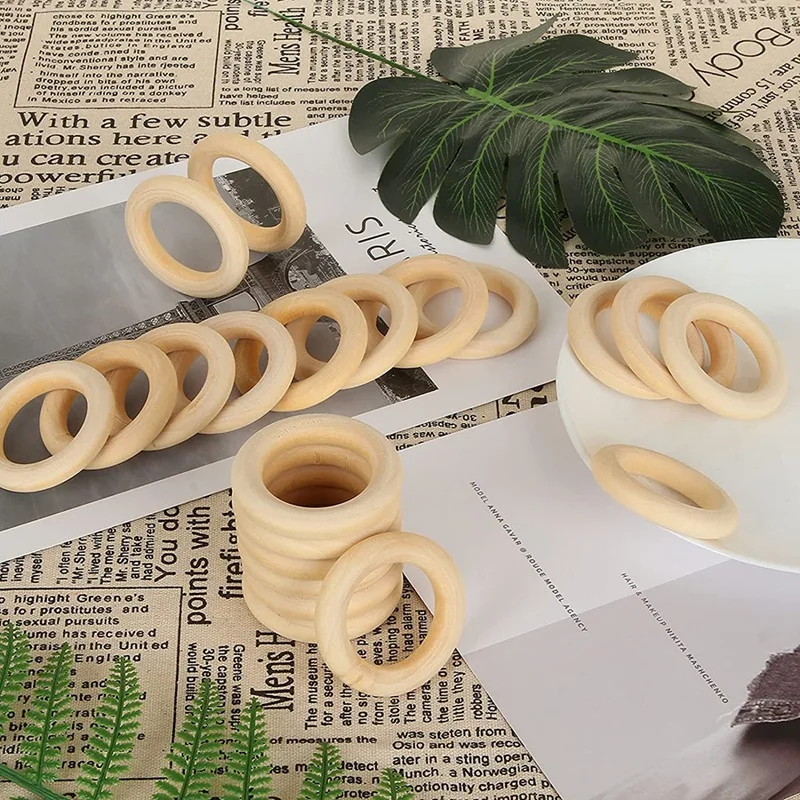 100PCS Natural Wood Rings For Crafts 55Mm Lace Rings Solid Wood Rings For DIY Crafts, Connectors Jewelry Making