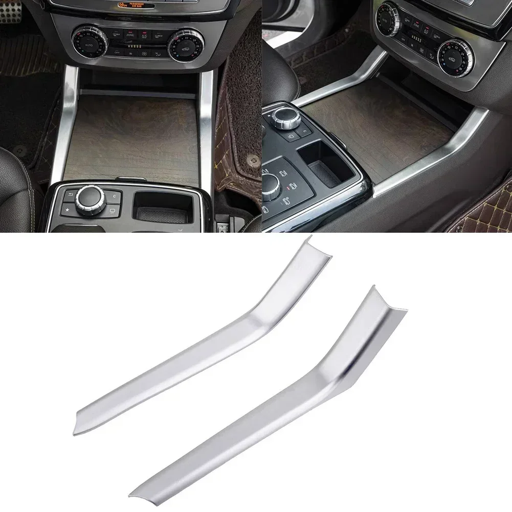 Soporte para vasos de consola, cubierta a rayas embellecedora para Benz ML W166 2012-2015 GL X166 2013-2015, embellecedor decorativo de cambio plateado