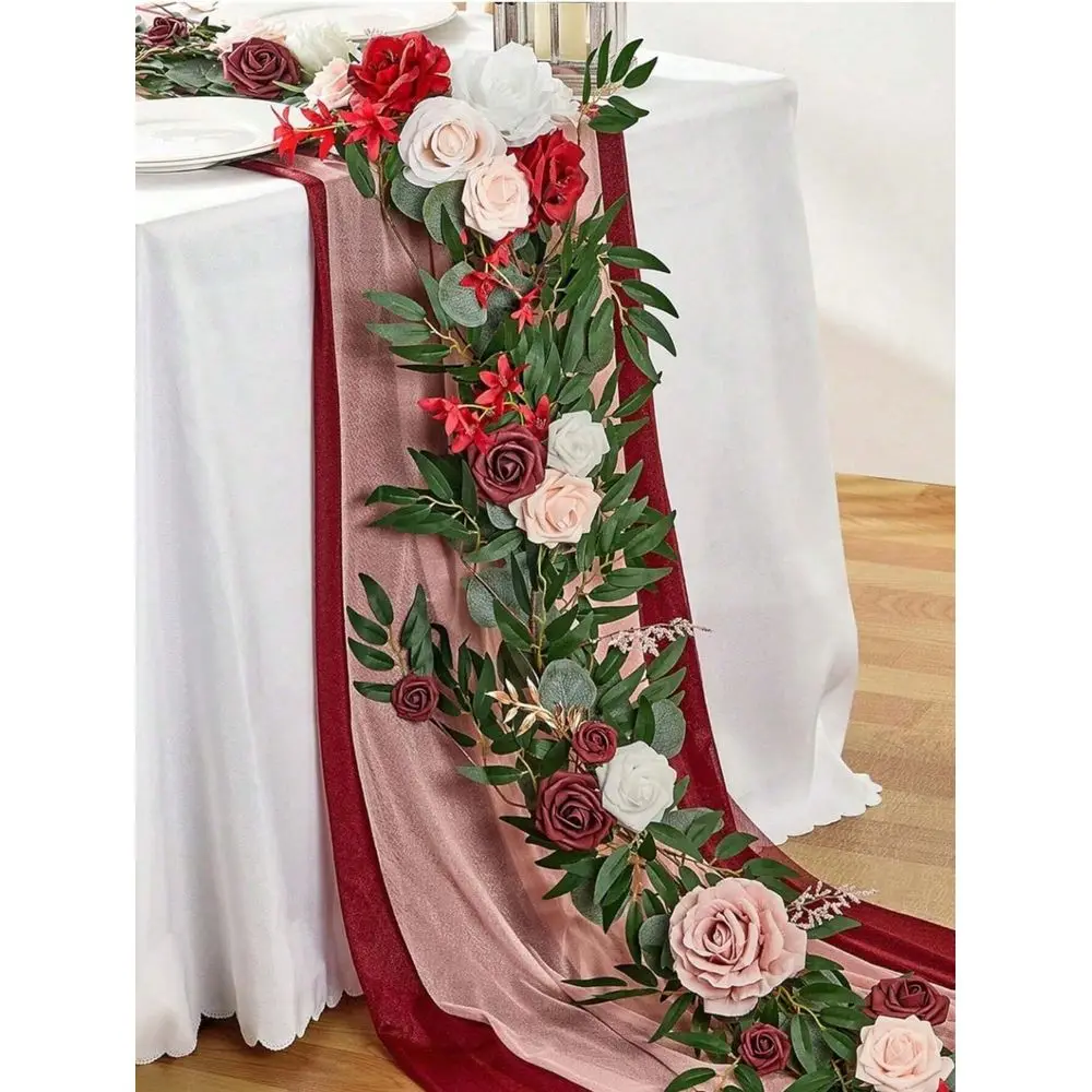 

Искусственная гирлянда из эвкалипта и ивовых листьев длиной 1,8 м с цветами, для свадебной арки, украшения для центрального стола молодоженов