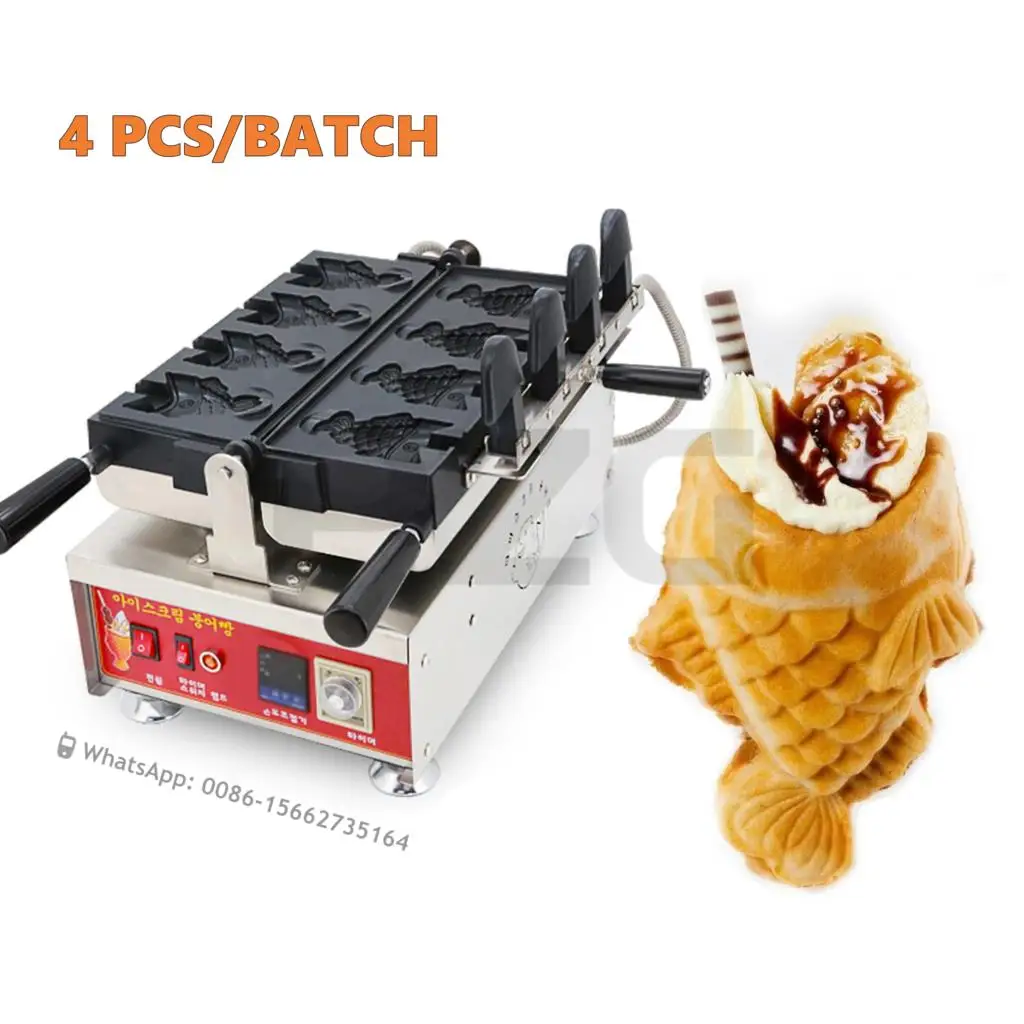 

Digital 4 Pcs Electric Open Mouth Ice Cream Taiyaki Machine Fish Shape Waffle Cone Taiyaki Machine Electric Snapper Machine