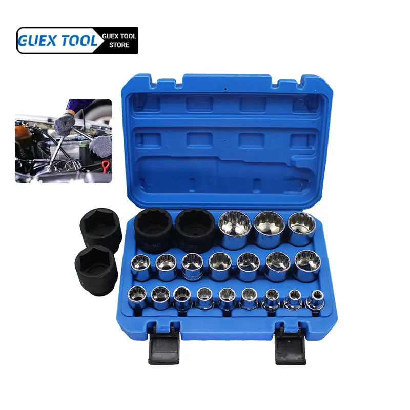 

Head 21pc 12 Point Torx Socket Set 8-36mm Crv Hex Torx Splined Bit Socket Wrench Set Hex Torx Splined Repair Tool Kit