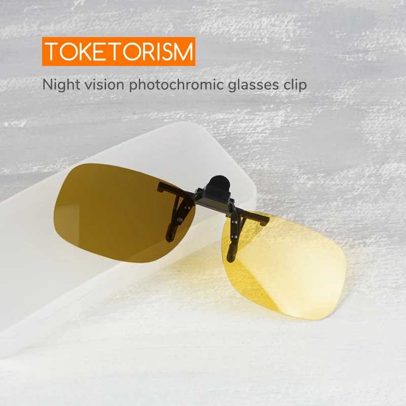 Toketorism Lightweight Rectangle Clip On Sunglasses Photochromic Flip Up Night Vision Glasses 302B