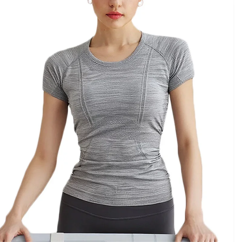 PofyBofy Quick Dry Mesh Breathable Yoga Short Sleeve Crew Neck Basic T Shirt Sports Tops Women Running Shirt Yoga Slim Fit Tops