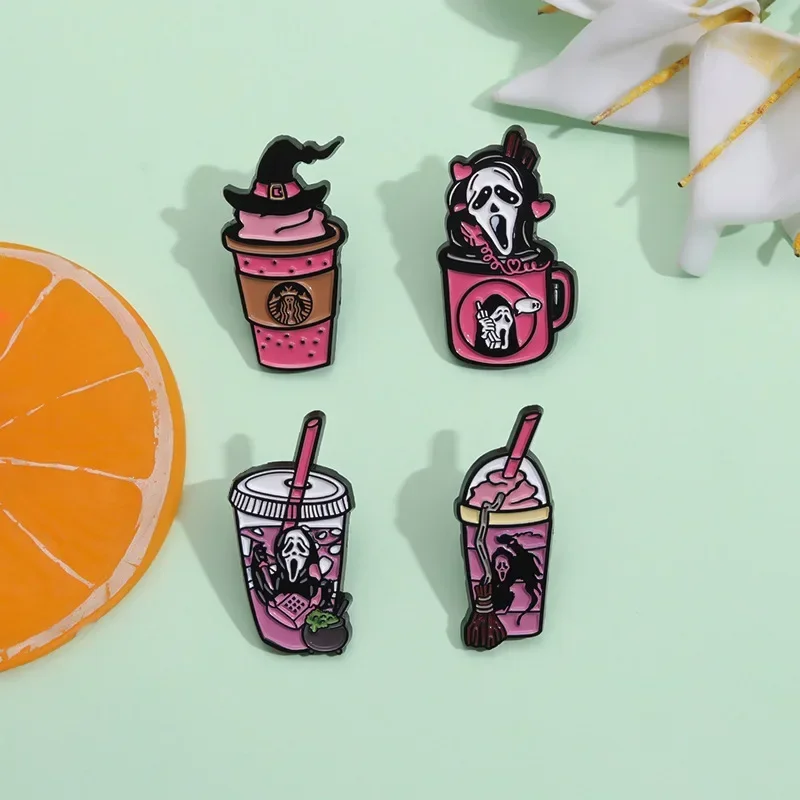 Enamel Pin Creative Ice American Star Ice Le Coffee Drink Styling Bracelet Women's Brooch Cartoon Halloween Series Metal Emblem