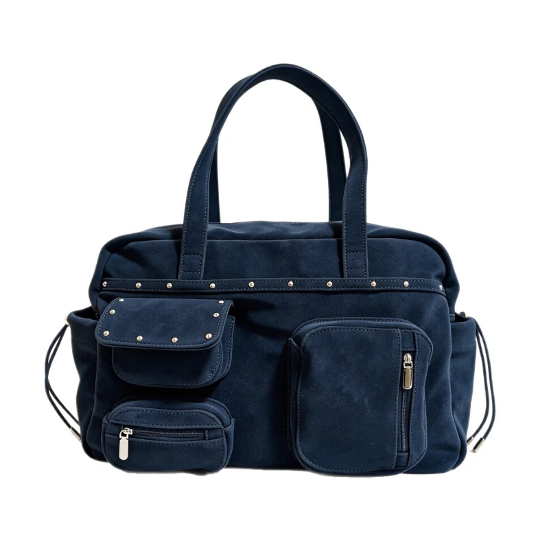 Mehrtaschen-Nietenhandtasche, Großraumige Einfarbige Metallnieten-Tragetasche, Vielseitige Pendler-Reise-Aufbewahrungstasche mit Schulterriemen – Detail 7