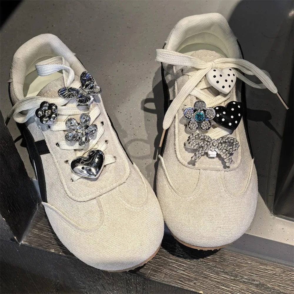 1Pcs Crystal Silver Shoe Lace Charms, Sparkly Flower Butterfly Bow Heart Decor, Cute Detachable Clips For Shoes And Sneakers