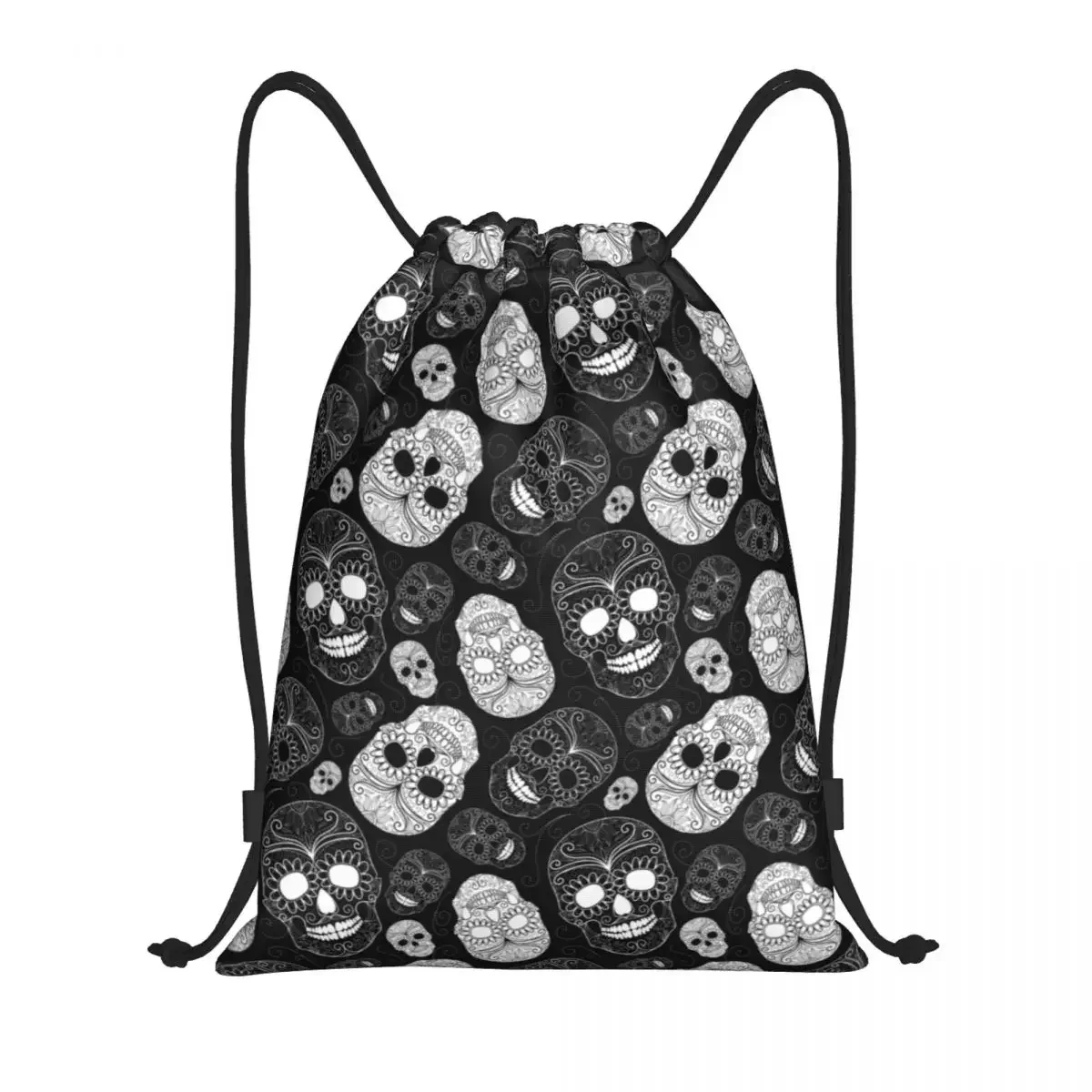 Sugar Skulls Black And White Drawstring Backpack Women Men Gym Sport Sackpack Portable Day of the Dead Gothic Training Bag Sack