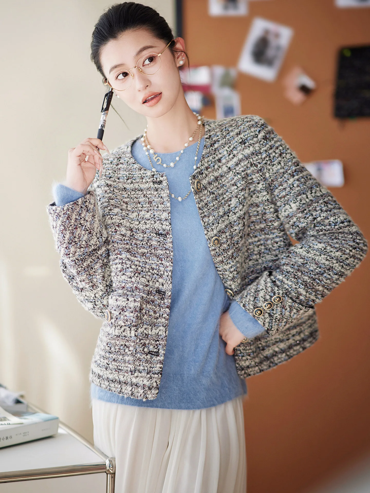 

ZhaodaXi Early Autumn Galaxy System Woolen Coat Copper Ammonia round Ne Small Fraance Sle Women's ort Outerwear