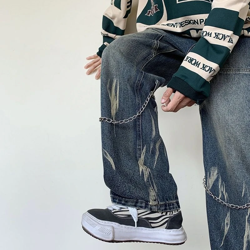 Jeans for Men Hip Hop Trousers Man Cowboy Pants with Pockets New Rock Korean Style Classic Y2k Vintage Wide Leg Autumn Clothing