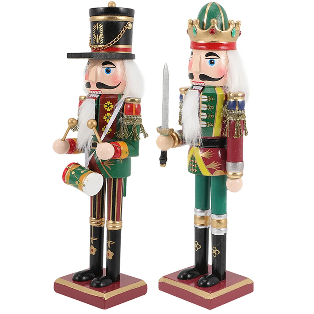 

2 Pcs Nutcracker Ornament Christmas Wooden Festival Xmas Decor Statue Decors Nutcrackers