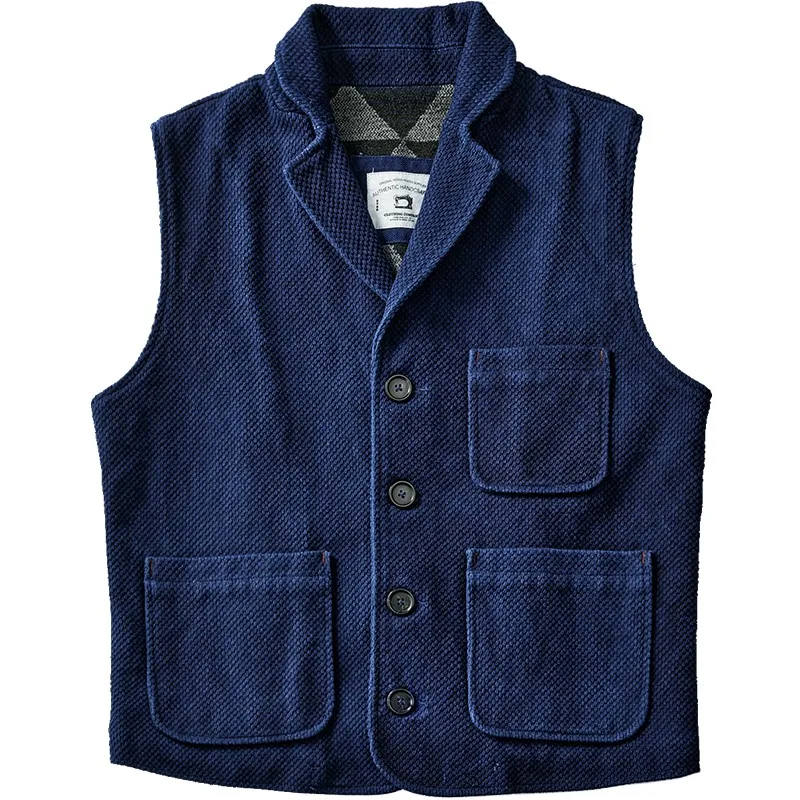 Vintage Plant Blue Dyed High Quality Amekaji Style Wear Men's Vest Jacket