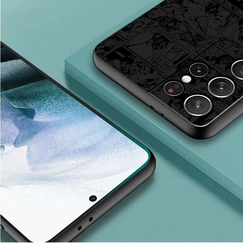 Funda con Logo de Comics Marvel para Samsung Galaxy S23 Ultra S22 5G S21 FE S20 Plus S10 4G Note20 10Lite, funda suave negra para teléfono