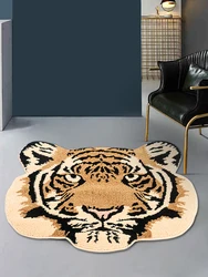 Animal Tiger Head Tufted Rug for Living Room Kids Bedroom Fluffy Bathroom Area Rug Home Decor Brown Tiger Face Art Floor Mat