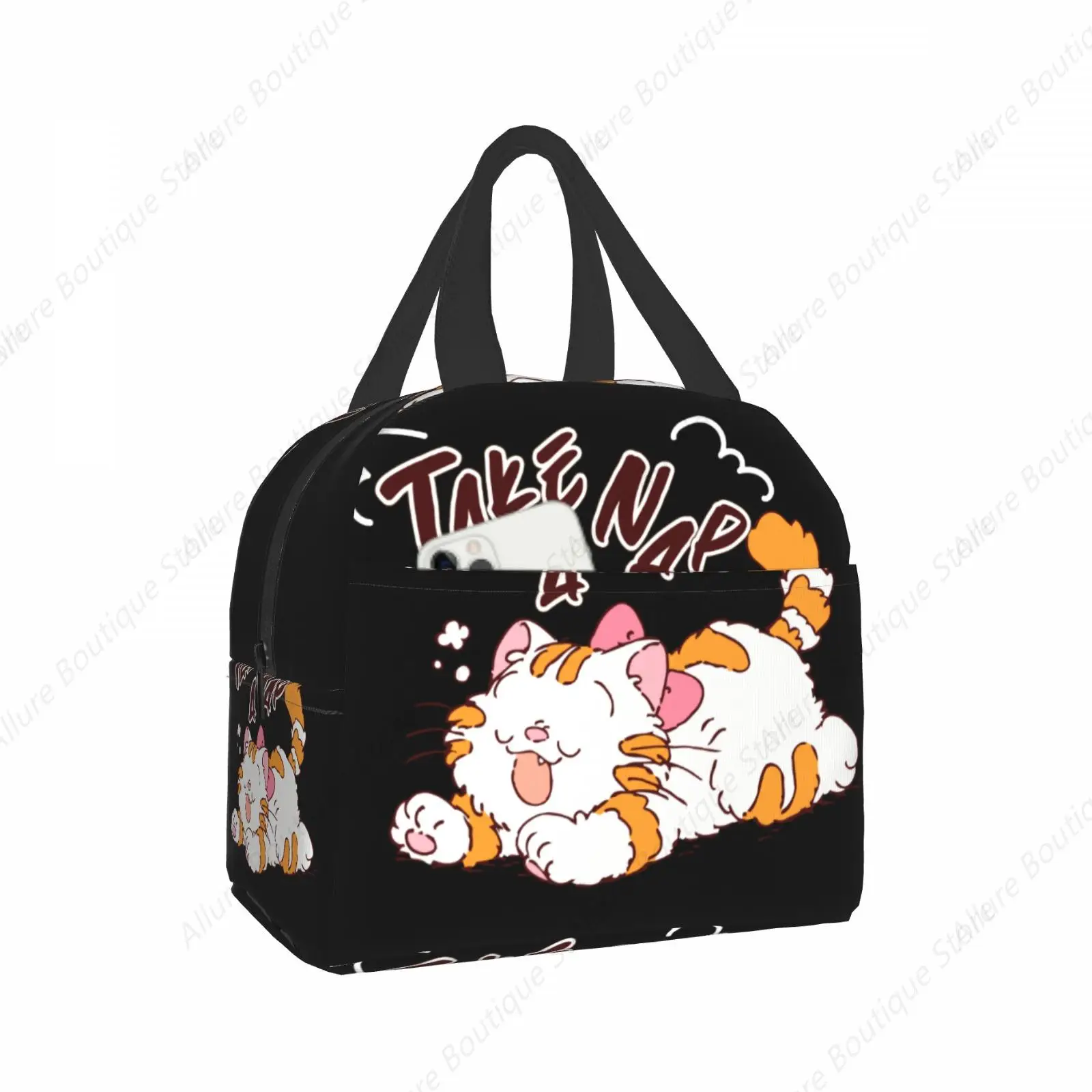 

A sleeping cat Lunch Bag Waterproof Insulated Canvas Cooler Bag Thermal Cold Food Picnic Travel Tote for Women Children