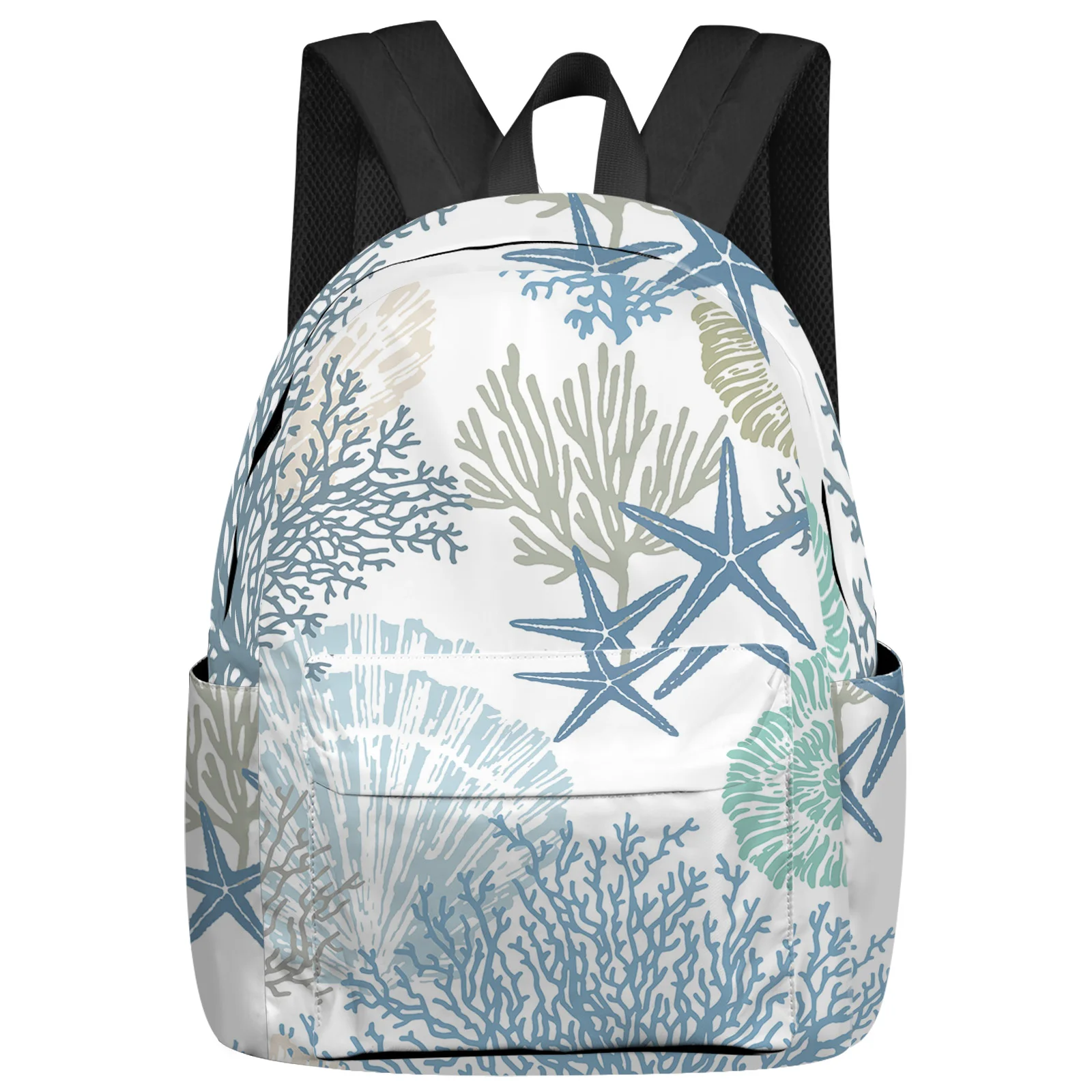 

Blue Marine Coral Shells Starfish Backpacks Teenagers Student School Bags Laptop Backpack Men Women Female Travel Mochila