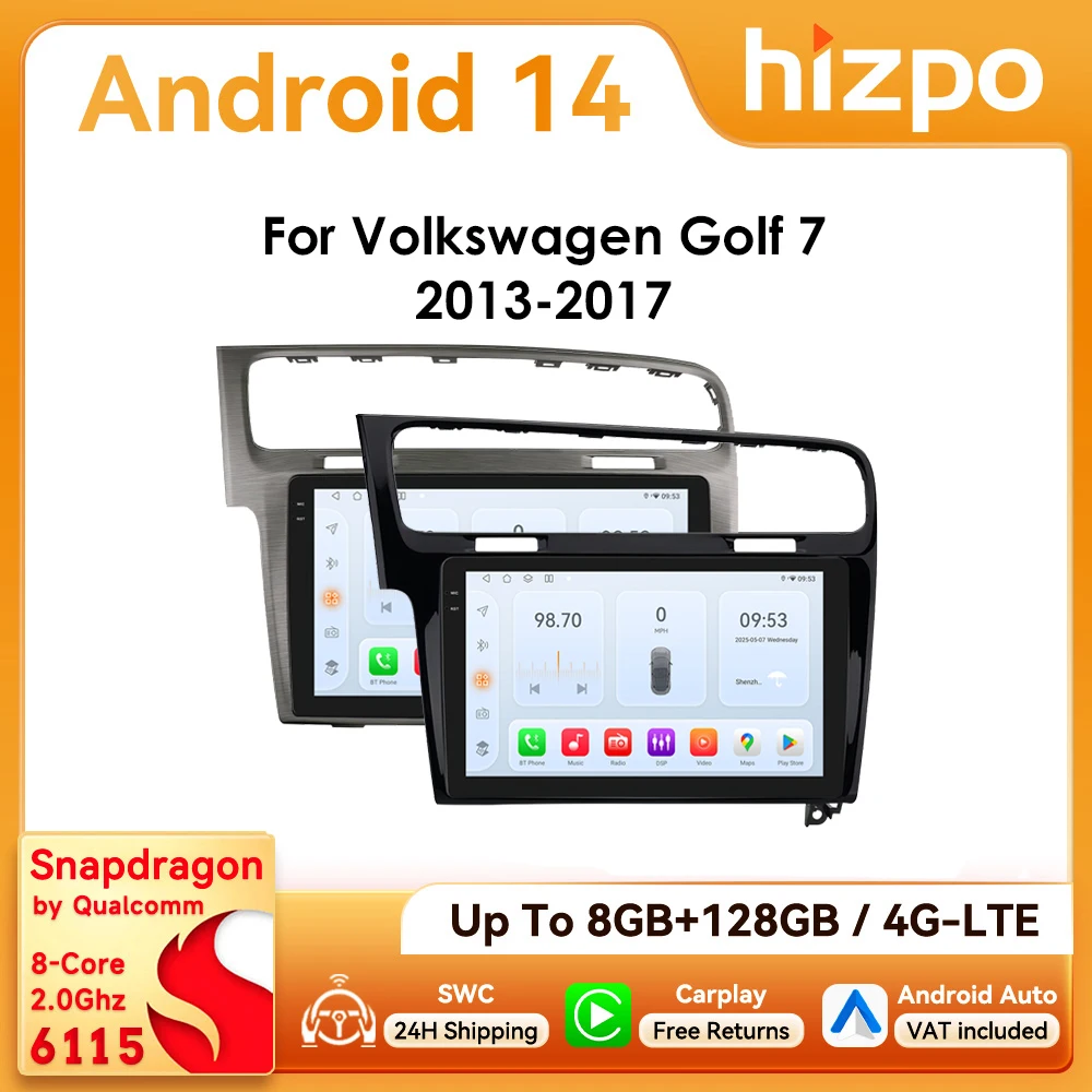 10.1 " Hizpo 2Din Android Auto Autoradio per Volkswagen VW Golf 7 2013 - 2017 Snapdragon 6115 GPS RDS DSP 4G BT CarPlay 360 ° CAM