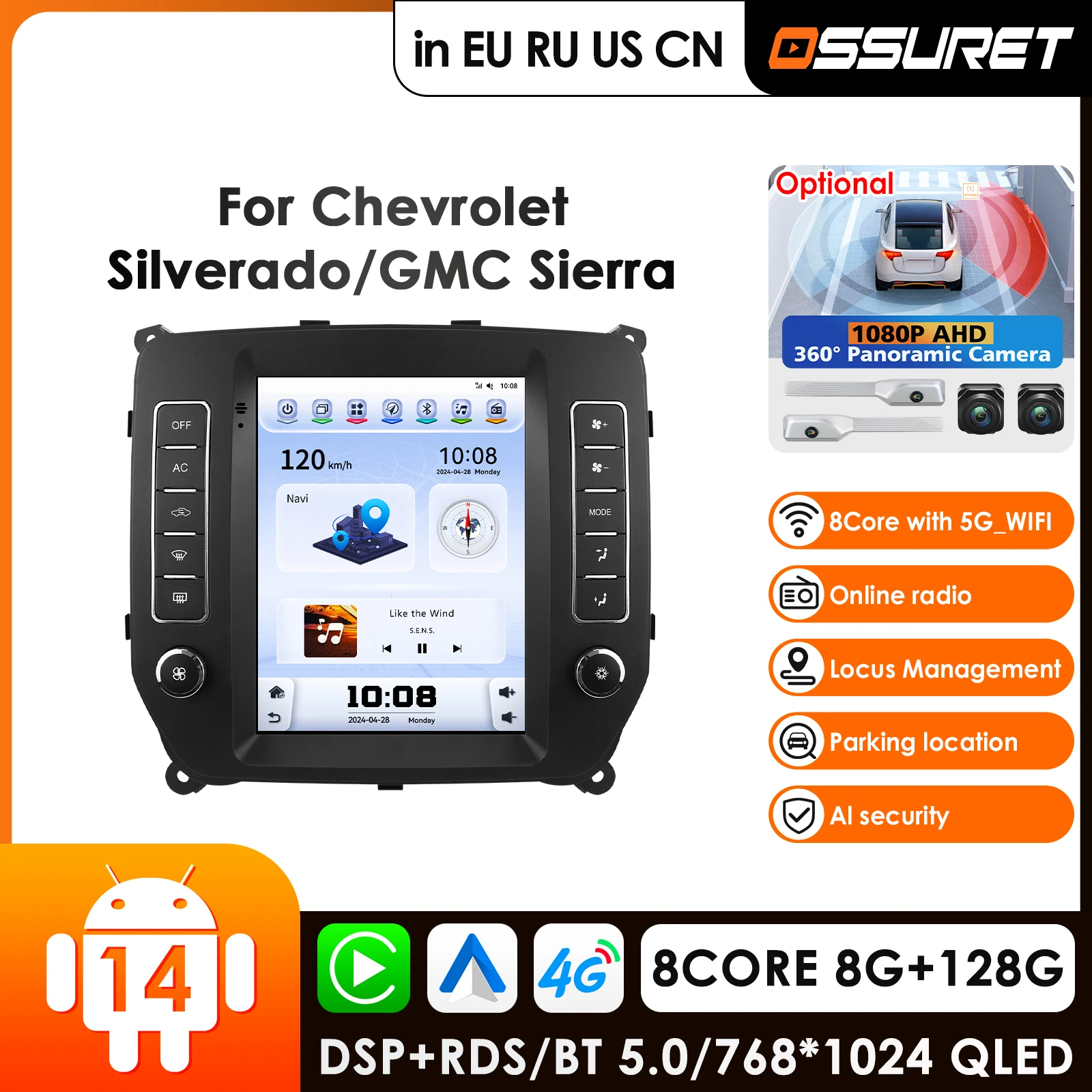 For 9.7 Style Qualcomm AI Intelligent Systems CarPlay 4G Car Radio for Silverado 2014-2019  GPS Navigation Stereo Head Unit