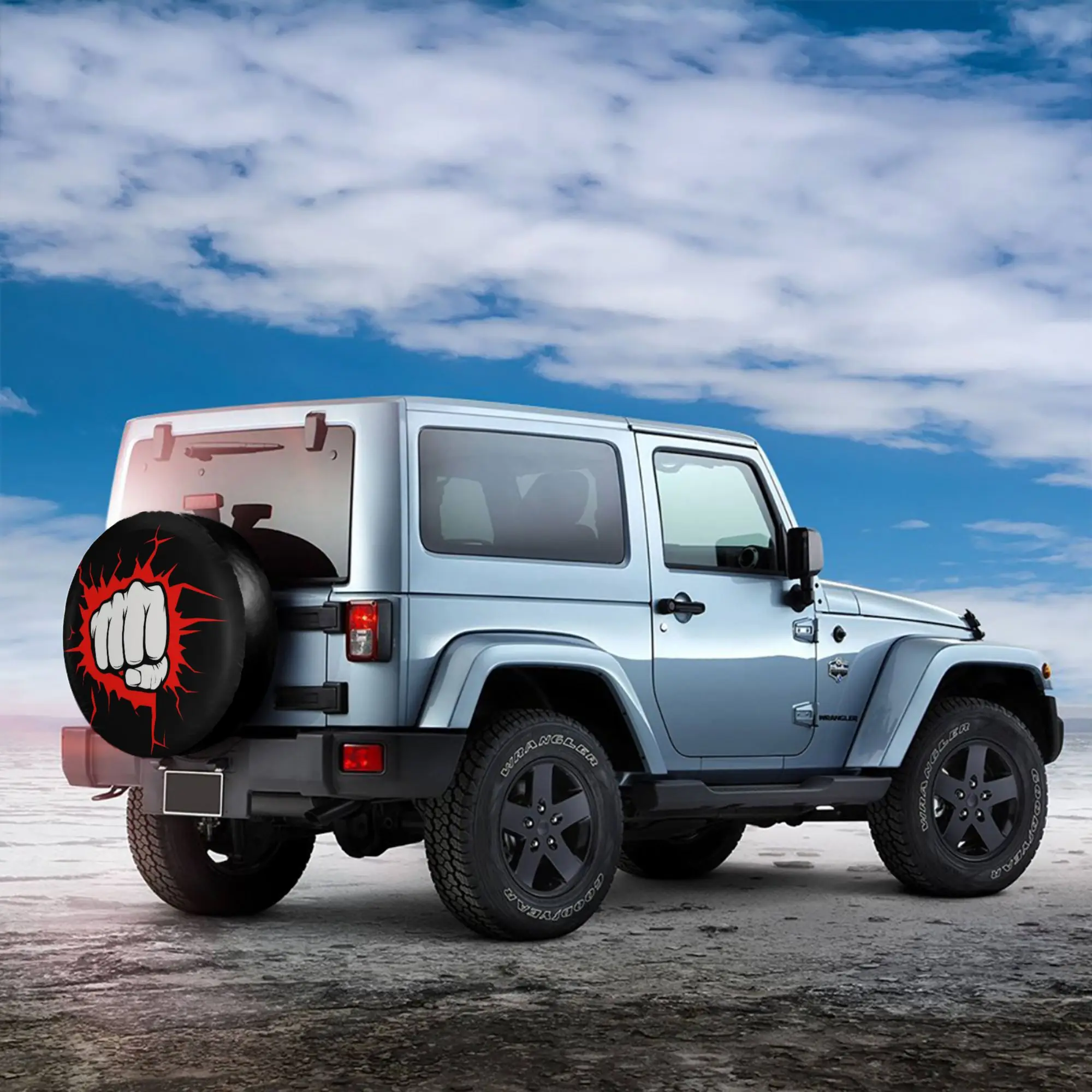 1pc Fist Of Breaking The Wall Print Car Spare Tire Protection Cover, Suitable For 14 Inch, 15 Inch, 16 Inch, And 17 Inch Tires,