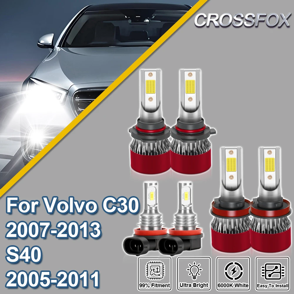 CROSSFOX Para Volvo C30 2007-2013 S40 2005 2006 2007-2011 Lâmpadas de Farol LED Canbus Turbo Hi/Lo Beam Ultra Brilhantes para Carro