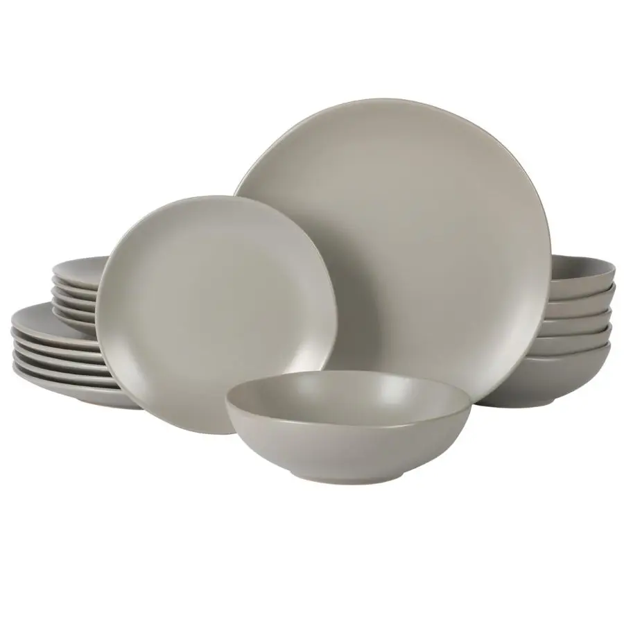 

Bethel 18 Piece Plates and Bowls Ceramic Stoneware Organic Shape Dinnerware Set Service for 6 Matte Grey