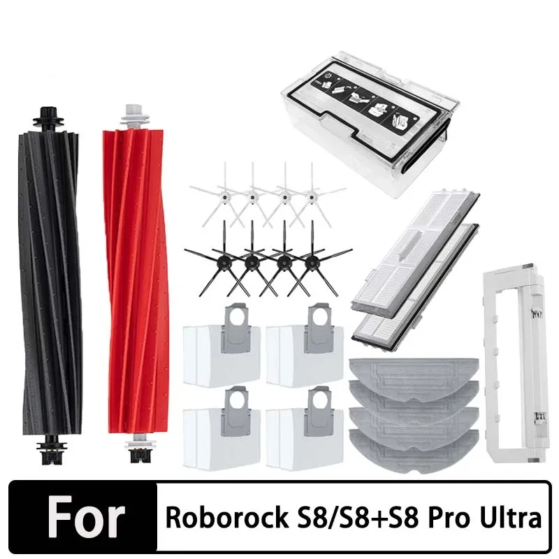 For Roborock S8 Pro Ultra Accessories Side Brush Filter Mop Choth Dust Bags For Roborock S8/S8+ Vacuum Cleaner Spare Parts