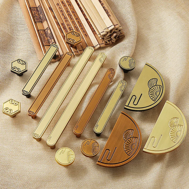 New Chinese Style Round Cabinet Handles Creative Vintage Furniture Drawer Knobs Golden Pulls