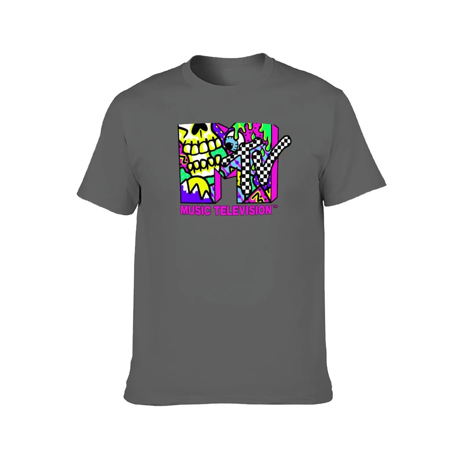 MTV Music Television Neon Skull Logo Fill T-Shirt cotton t shirt pack t shirt men 100% cotton luxury brand T-Shirt