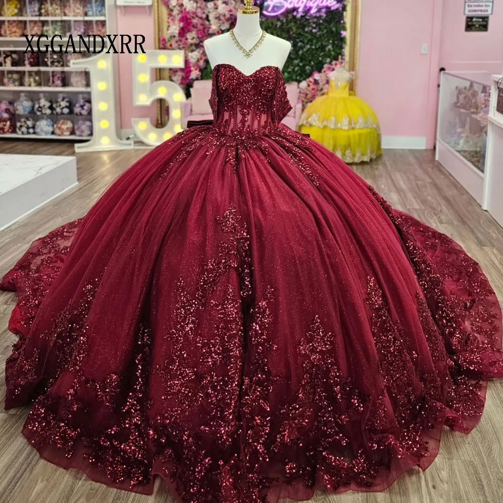 Vestido De quinceañera De lujo Borgoña 2026, apliques personalizados Lce Sweet 16, Vestido De cumpleaños con corsé, Vestido De 15 XV Anos personalizado