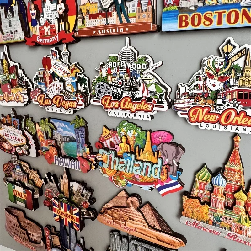 Russia Thailand Dubai Austria Las Vegas New York USA Germany Norway Italy London Wooden Fridge Magnets Tourist Souvenir