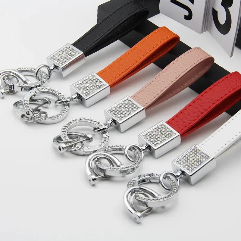 New Cowhide Leather Keychains for Women Men Waist Belt Buckle Carabiner Car Pendant Key Chains Rings Keyring Bag Gifts