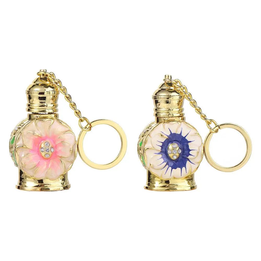 Arabian Style Gifts Antiqued Metal Pendant Keychain Essential Oil Dropper Bottle Empty Cosmetics Container Perfume Bottle