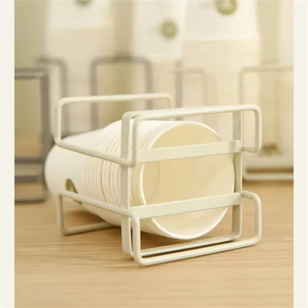 Metal Cup Storage Shelf Grey/White Large Capacity Cup Holder Dispenser Hollow Out Design Single Double Layer
