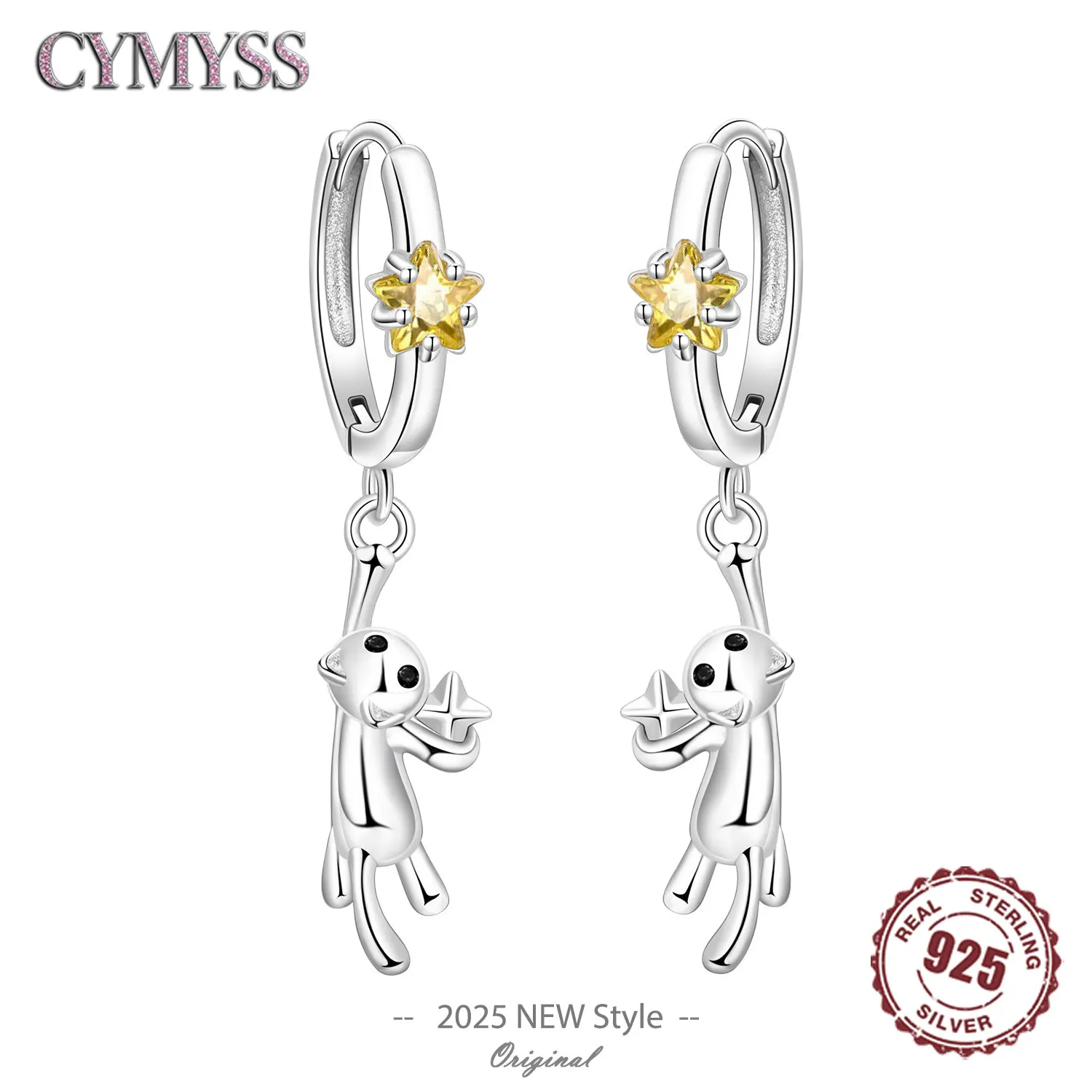 

CYMYSS 2025 новые серьги из стерлингового серебра 925 пробы со звездой и котом, милые женские серьги для домашних животных, бутик, подарок на свадьбу, день рождения, ювелирные изделия, женские серьги