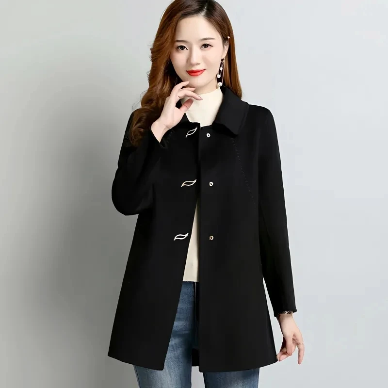 Black Woolen Coat For women 2026 Autumn winter Fashion Slim Slimming Medium long Coats Female Casual Temperament Wool Overcoat