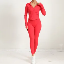 Set da palestra per yoga Giacca Leggings Abbigliamento sportivo Donna Palestra Sport e fitness Abbigliamento da allenamento per donna Set da 2 pezzi Completi da donna