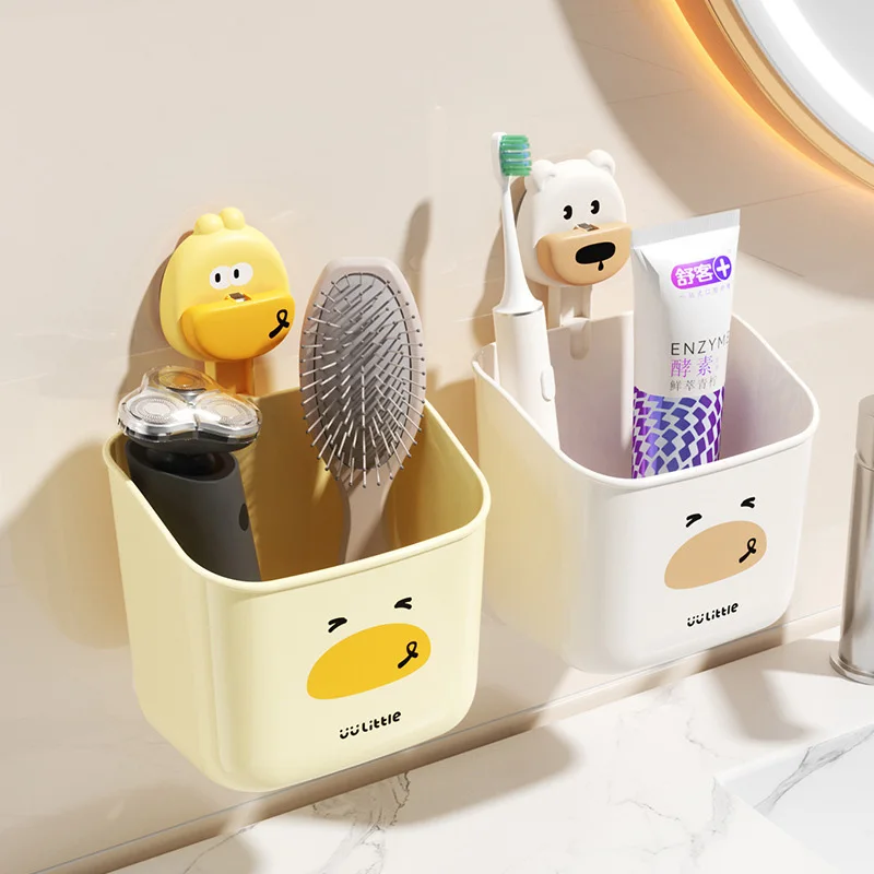 صندوق مثبت على الحائط بدون كوب شفط بدون حفر، تخزين مكياج الحمام، حامل البصل/الزنجبيل/الثوم، سيناريو رطب وجاف