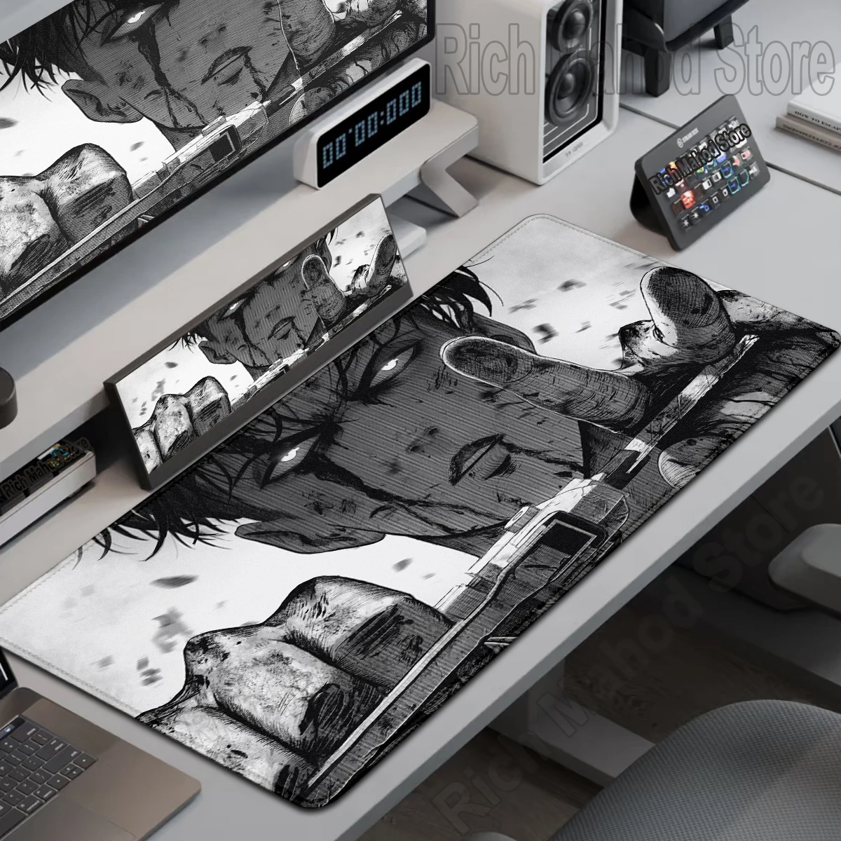 

Black And White Manga Mouse Pad PC Eren Yeager Attack On Titan Mousepad Laptop Gamer Cabinet Desk Mat Anime Gaming Keyboard Mat
