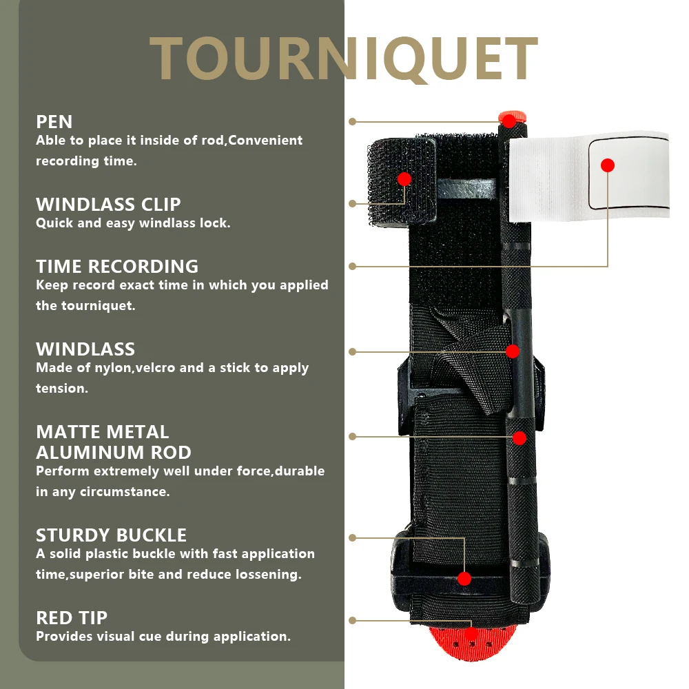 Torniquete tático do metal com haste matte, liga de alumínio, salvamento do IFAK da emergência, primeiros socorros exterior, pena