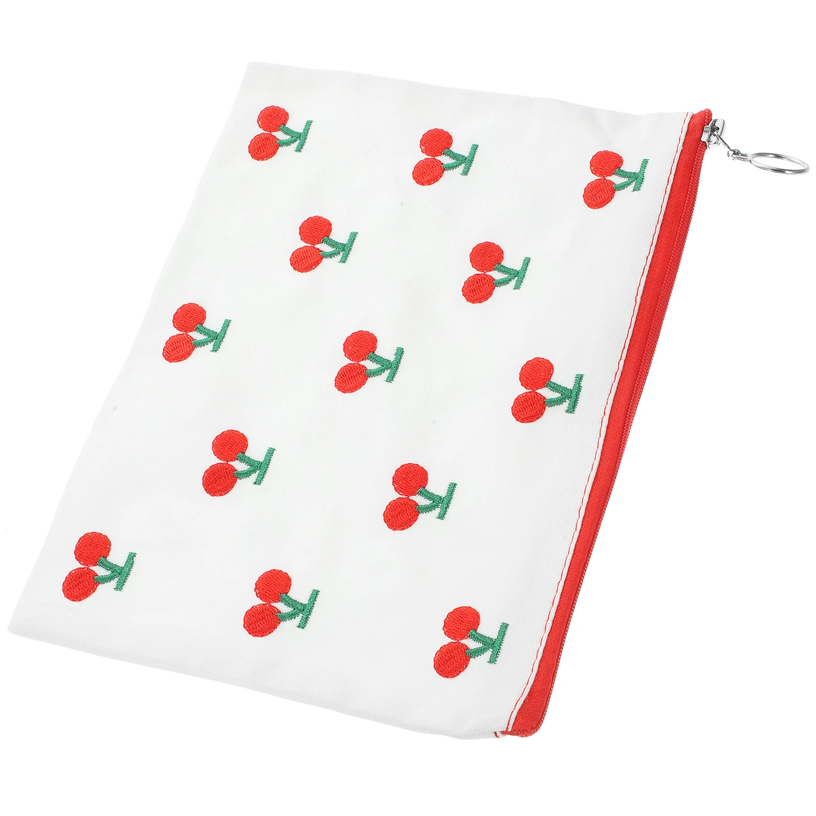 Cherry Embroidered Clutch Makeup Bag Red Pouch Women Travel Organizer Storage Zipper Purses Portable Coin Bags