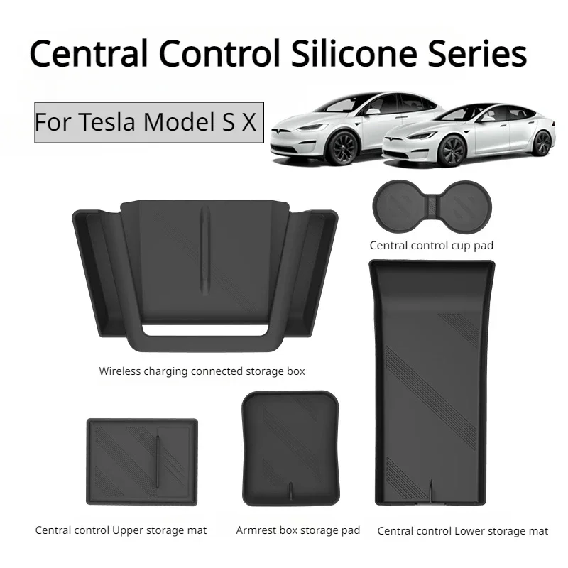 Alfombrilla de silicona de Control Central para Tesla Model X S, reposabrazos de carga inalámbrica, caja de almacenamiento de Taza, Almohadillas