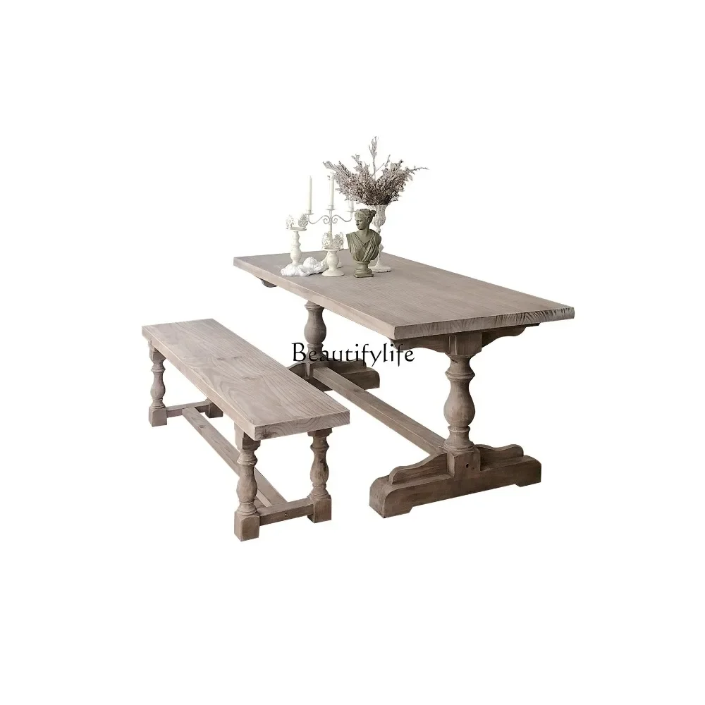 Retro old American dining table French log rectangular Roman column coffee table