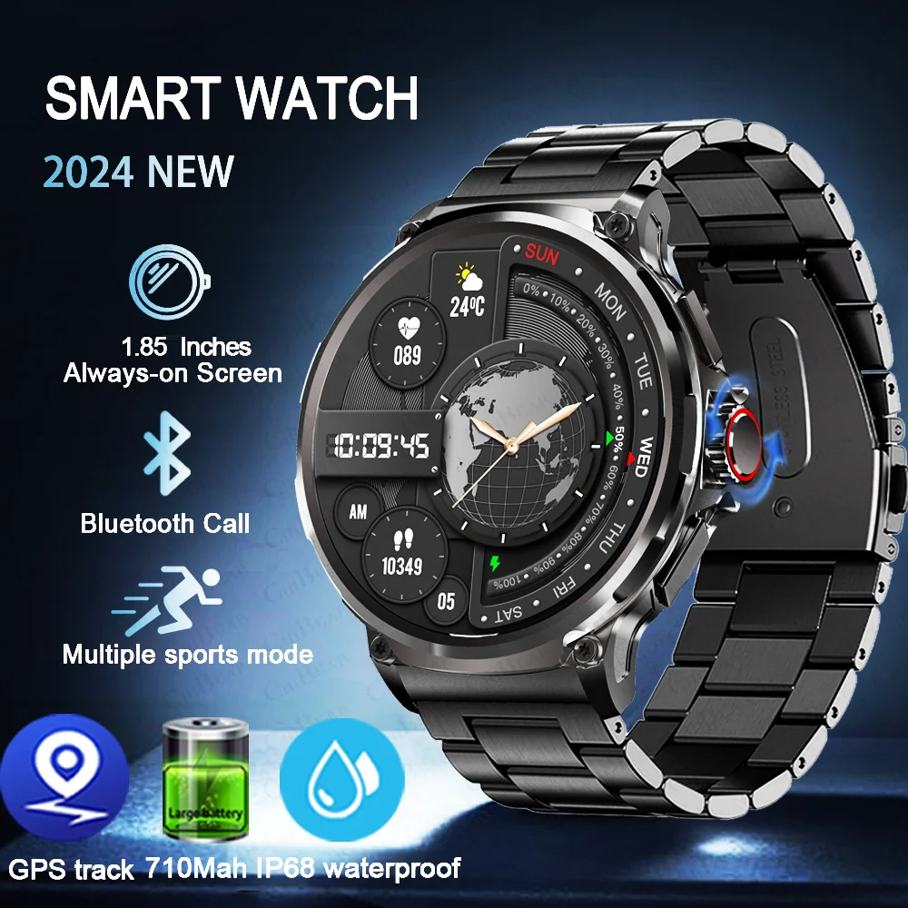 1.85 "على دائما على شاشة بلوتوث دعوة ساعة ذكية 400 + ساعة الوجه IP68 مقاوم للماء 100 + طرق الساعات الرياضية 710 مللي أمبير بطارية كبيرة