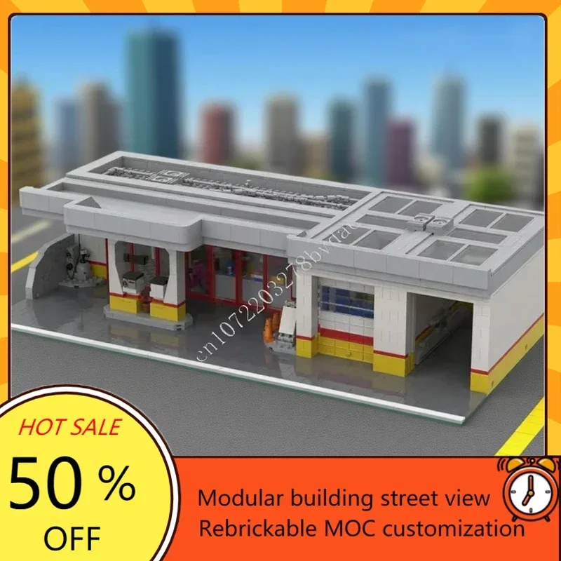 

2363PCS Gasstation Modular MOC Creative street view Model Custom Puzzles Architecture DIY Education Assembly Model Toys Gifts