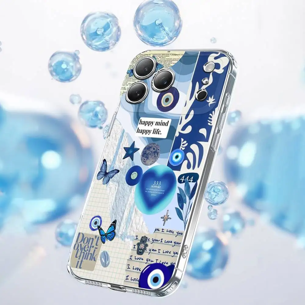 Lucky Blue Evil Eye Collage Handyhülle für iPhone 17,16,15,14,13,12,11 Plus,Pro,Max,Plus,E,SE4,Air,Mini Transparent