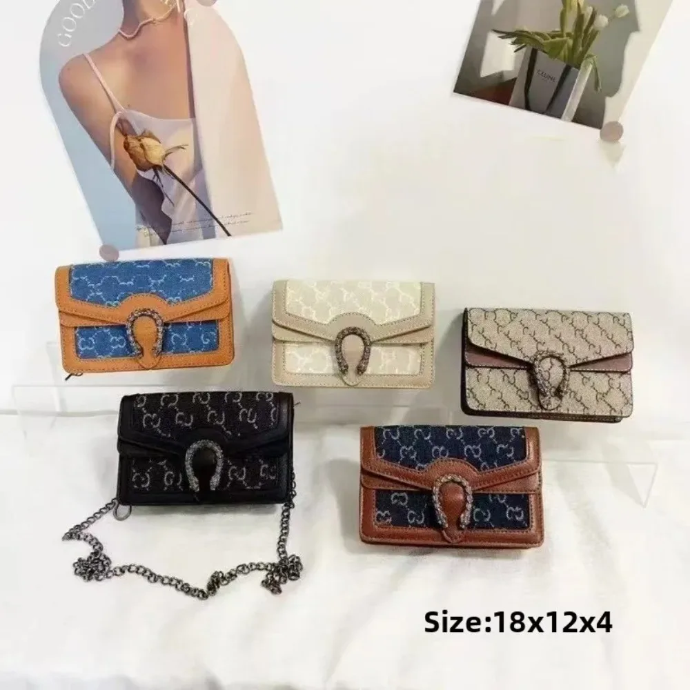 Women Dionysus Style Mini Crossbody Mini Bag Denim GG Pattern Purse with Crystal Buckle Chain Strap Wallet Bag Multi Colors