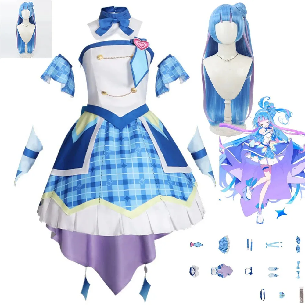

Аниме You and Idol Precure Aokaze Nana Косплей Костюм Сине-Белое Платье Принцессы Юбка Лолиты Парик Женщина Kawaii Бал в маске Наборы