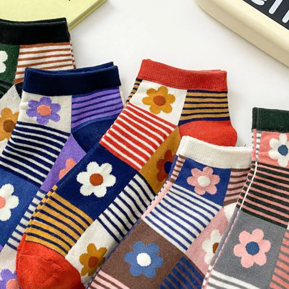 5 PairLot Designer Brand Socks For Women Cute Sunflower Print Spring Summer Short Shallow Mouth Socks Lady Sokken Chaussette