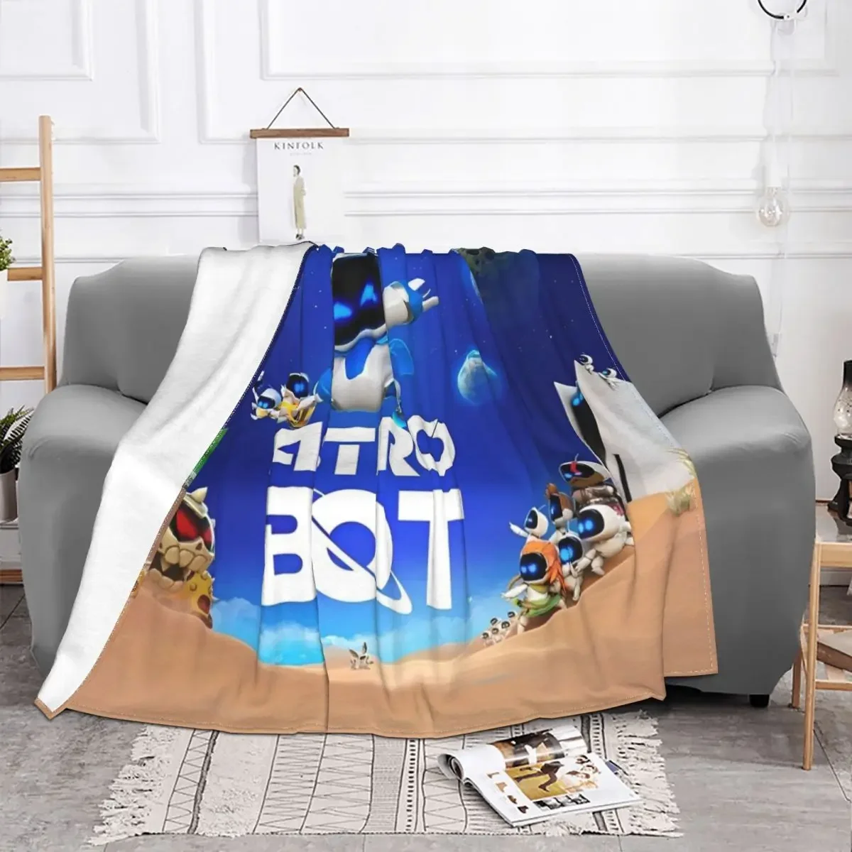 Game A-Astro-Bot Fleece Blankets Cartoon Robert Funny Throw Blankets for Home Hotel Sofa Bedspread