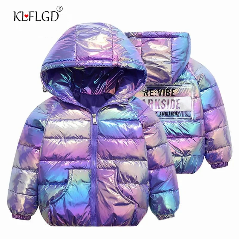 2-8y Children\'s clothing autumn thickened down cotton female jacket baby warm jacket children outdoor bright noodles children\'s