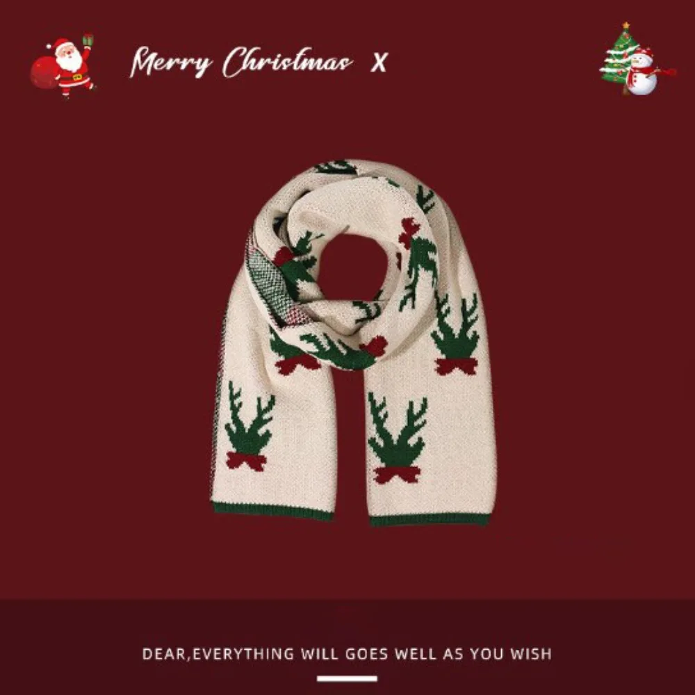 Durable Wool New Style Big Red Knitted Warm Soft Warm Scarf Breathable Student Versatile Wool Trendy Scarf